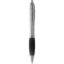 Stylo bille avec corps argenté et grip coloré Nash (encre bleue) - Argent / noir