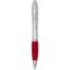 Stylo bille RCS en plastique recyclé avec corps argenté et grip coloré (encre noire) Nash - Rouge