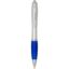 Stylo bille RCS en plastique recyclé avec corps argenté et grip coloré (encre noire) Nash - Bleu royal